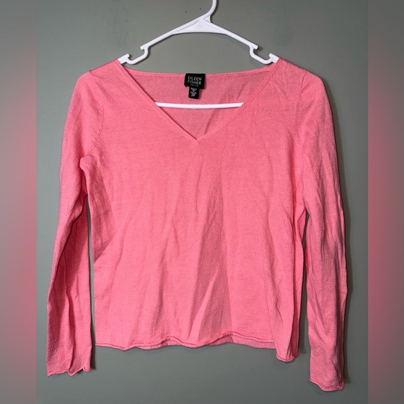 Eileen Fisher Petite Women’s VNeck‎ Lightweight Sweater Size 2P-4P Coral Color - Picture 1 of 5
